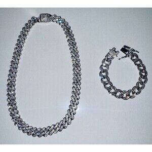 Iced out Cuban 18” Chain and 7.8” Bracelet set. Australian Crystal